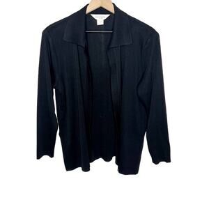 MISOOK Women's Size Petite Large Open Front Collared Knit Blazer Black Career
